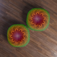 Floor Cushion Handmade Mandala Art - Rainbow Flower Mandala on Black background - Drawn by Hand - Tufted Floor Pillow, Round - Blululi