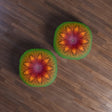 Floor Cushion Handmade Mandala Art - Rainbow Flower Mandala on Black background - Drawn by Hand - Tufted Floor Pillow, Round - Blululi