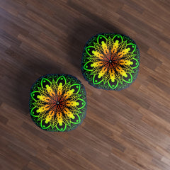 Floor Cushion Handmade Mandala Art - Rainbow on Black background - Drawn by Hand - Tufted Floor Pillow, Round - Blululi