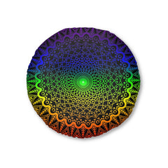 Floor Cushion Handmade Mandala Art - Rainbow on Black background - Drawn by Hand - Tufted Floor Pillow, Round - Blululi