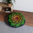 Floor Cushion Handmade Mandala Art - Rainbow on Black background - Drawn by Hand - Tufted Floor Pillow, Round - Blululi