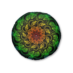 Floor Cushion Handmade Mandala Art - Rainbow on Black background - Drawn by Hand - Tufted Floor Pillow, Round - Blululi