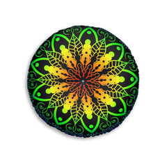 Floor Cushion Handmade Mandala Art - Rainbow on Black background - Drawn by Hand - Tufted Floor Pillow, Round - Blululi