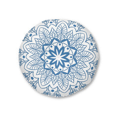 Floor Cushion Handmade Mandala Art - Steel Blue - Drawn by Hand - Tufted Floor Pillow, Round - Blululi