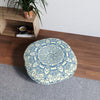 Floor Cushion Handmade Mandala Art - Steel Blue on Beige background - Drawn by Hand - Tufted Floor Pillow, Round - Blululi