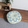 Floor Cushion Handmade Mandala Art - Steel Blue on Beige background - Drawn by Hand - Tufted Floor Pillow, Round - Blululi