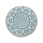 Floor Cushion Handmade Mandala Art - Steel Blue on Beige background - Drawn by Hand - Tufted Floor Pillow, Round - Blululi