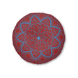 Floor Cushion Handmade Mandala Art - Steel Blue on Brown background - Drawn by Hand - Tufted Floor Pillow, Round - Blululi