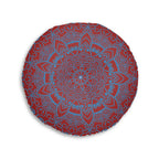 Floor Cushion Handmade Mandala Art - Steel Blue on Brown background - Drawn by Hand - Tufted Floor Pillow, Round - Blululi