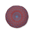 Floor Cushion Handmade Mandala Art - Steel Blue on Brown background - Drawn by Hand - Tufted Floor Pillow, Round - Blululi