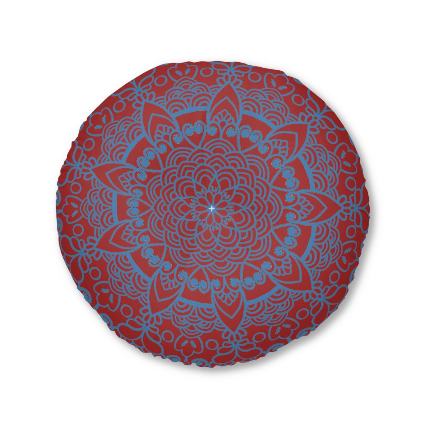 Floor Cushion Handmade Mandala Art - Steel Blue on Brown background - Drawn by Hand - Tufted Floor Pillow, Round - Blululi