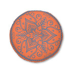 Floor Cushion Handmade Mandala Art - Steel Blue on Coral background - Drawn by Hand - Tufted Floor Pillow, Round - Blululi