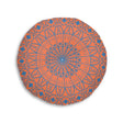 Floor Cushion Handmade Mandala Art - Steel Blue on Coral background - Drawn by Hand - Tufted Floor Pillow, Round - Blululi