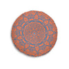 Floor Cushion Handmade Mandala Art - Steel Blue on Coral background - Drawn by Hand - Tufted Floor Pillow, Round - Blululi