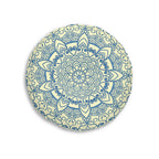 Floor Cushion Handmade Mandala Art - Steel Blue on Cream background - Drawn by Hand - Tufted Floor Pillow, Round - Blululi