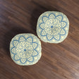 Floor Cushion Handmade Mandala Art - Steel Blue on Cream background - Drawn by Hand - Tufted Floor Pillow, Round - Blululi