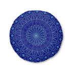 Floor Cushion Handmade Mandala Art - Steel Blue on Dark Blue background - Drawn by Hand - Tufted Floor Pillow, Round - Blululi