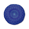 Floor Cushion Handmade Mandala Art - Steel Blue on Dark Blue background - Drawn by Hand - Tufted Floor Pillow, Round - Blululi