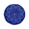 Floor Cushion Handmade Mandala Art - Steel Blue on Dark Blue background - Drawn by Hand - Tufted Floor Pillow, Round - Blululi