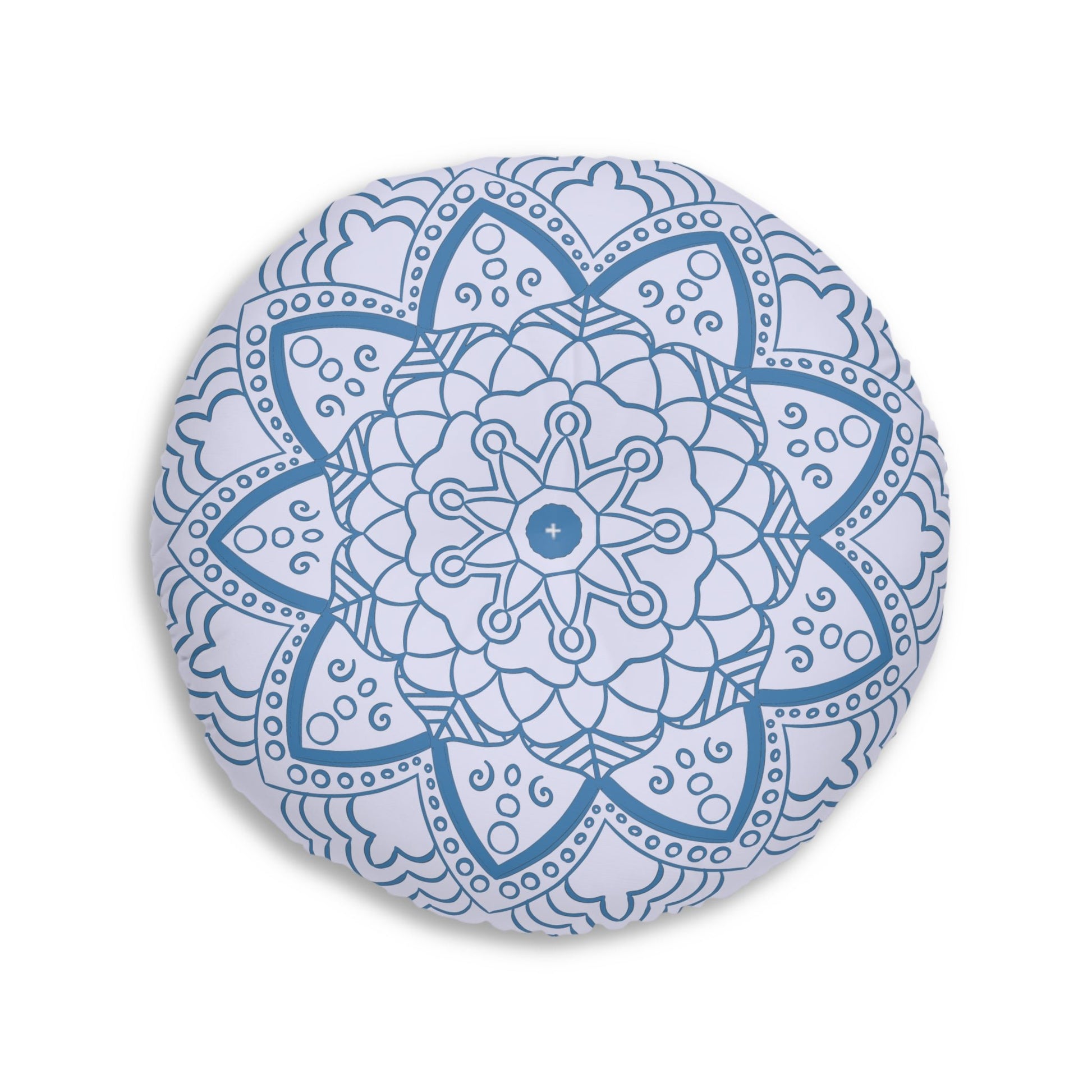 Floor Cushion Handmade Mandala Art - Steel Blue on Levander - Drawn by Hand - Tufted Floor Pillow, Round - Blululi