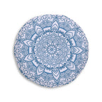 Floor Cushion Handmade Mandala Art - Steel Blue on Levander - Drawn by Hand - Tufted Floor Pillow, Round - Blululi