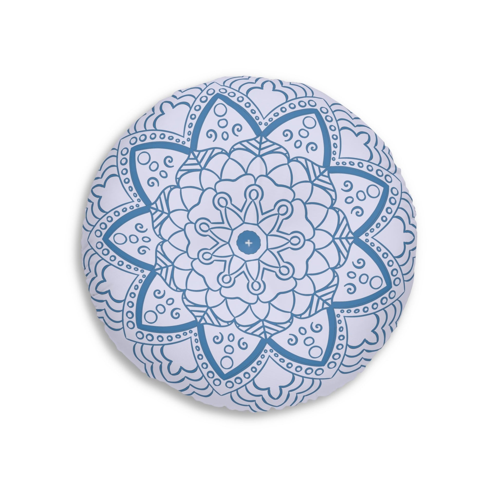 Floor Cushion Handmade Mandala Art - Steel Blue on Levander - Drawn by Hand - Tufted Floor Pillow, Round - Blululi