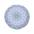 Floor Cushion Handmade Mandala Art - Steel Blue on Levander - Drawn by Hand - Tufted Floor Pillow, Round - Blululi