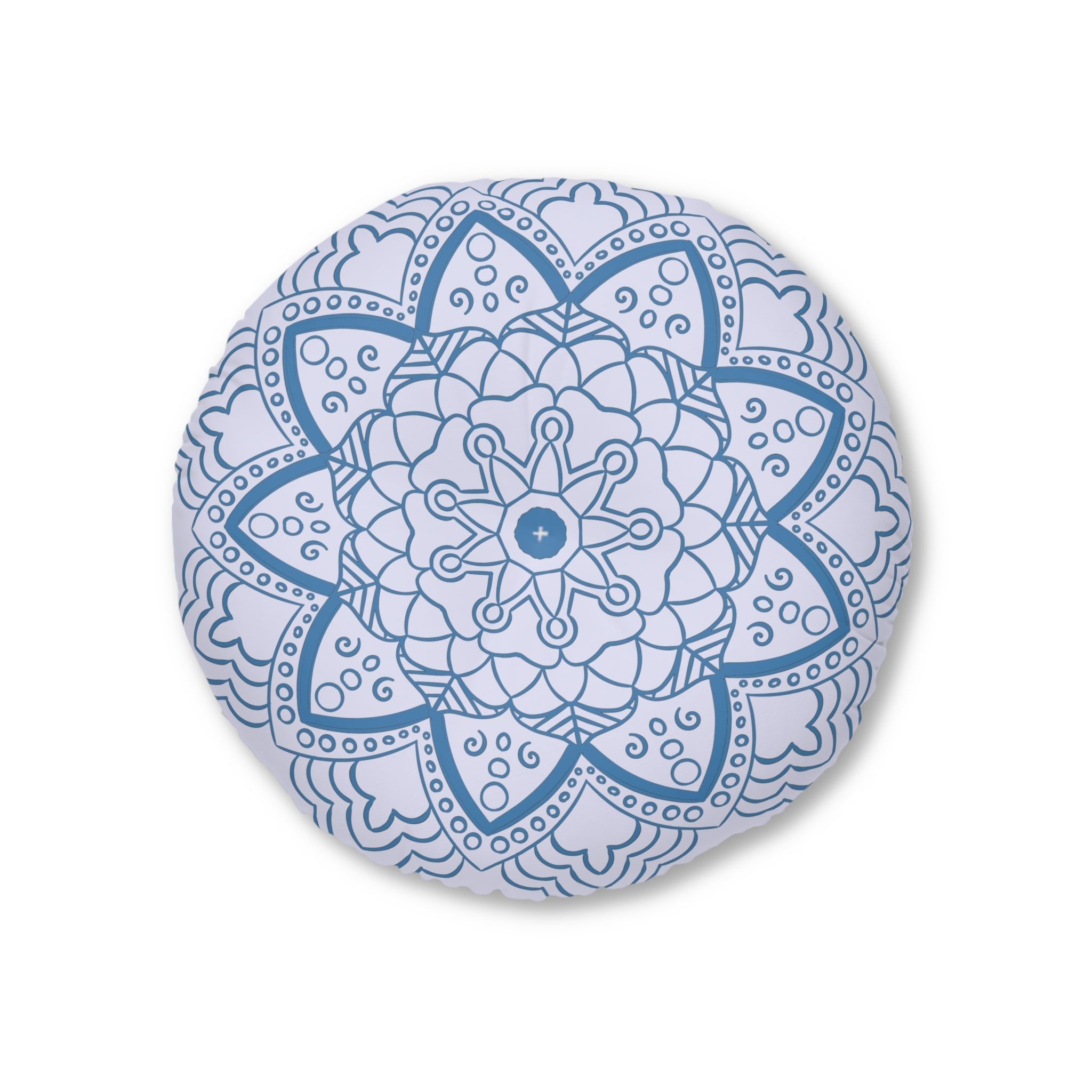 Floor Cushion Handmade Mandala Art - Steel Blue on Levander - Drawn by Hand - Tufted Floor Pillow, Round - Blululi