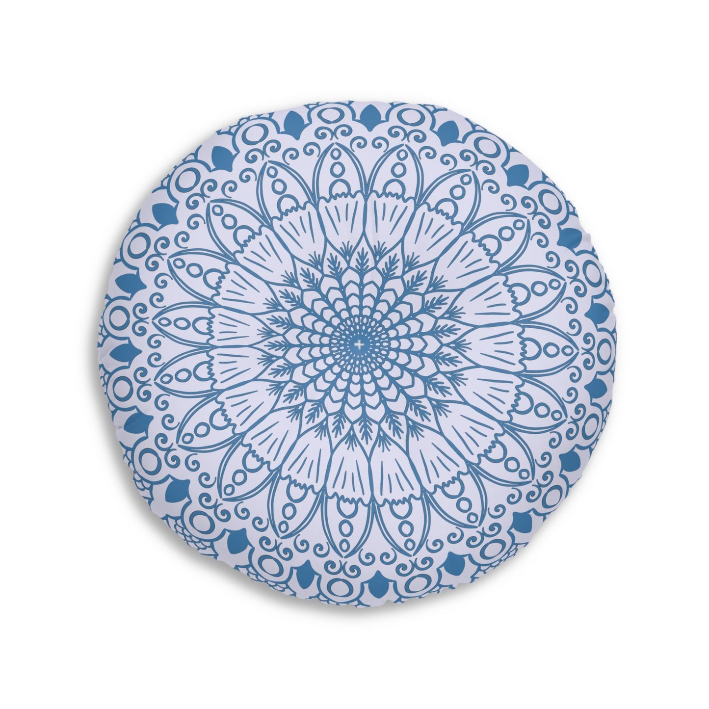 Floor Cushion Handmade Mandala Art - Steel Blue on Levander - Drawn by Hand - Tufted Floor Pillow, Round - Blululi