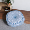 Floor Cushion Handmade Mandala Art - Steel Blue on Levander - Drawn by Hand - Tufted Floor Pillow, Round - Blululi