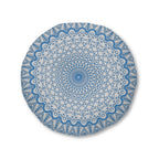 Floor Cushion Handmade Mandala Art - Steel Blue on Light Grey background - Drawn by Hand - Tufted Floor Pillow, Round - Blululi