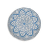 Floor Cushion Handmade Mandala Art - Steel Blue on Light Grey background - Drawn by Hand - Tufted Floor Pillow, Round - Blululi