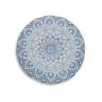 Floor Cushion Handmade Mandala Art - Steel Blue on Light Grey background - Drawn by Hand - Tufted Floor Pillow, Round - Blululi