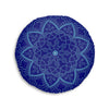 Floor Cushion Handmade Mandala Art - Steel Blue on Navy Blue background - Drawn by Hand - Tufted Floor Pillow, Round - Blululi