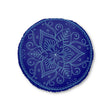 Floor Cushion Handmade Mandala Art - Steel Blue on Navy Blue background - Drawn by Hand - Tufted Floor Pillow, Round - Blululi