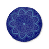 Floor Cushion Handmade Mandala Art - Steel Blue on Navy Blue background - Drawn by Hand - Tufted Floor Pillow, Round - Blululi