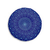 Floor Cushion Handmade Mandala Art - Steel Blue on Navy Blue background - Drawn by Hand - Tufted Floor Pillow, Round - Blululi