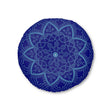 Floor Cushion Handmade Mandala Art - Steel Blue on Navy Blue background - Drawn by Hand - Tufted Floor Pillow, Round - Blululi