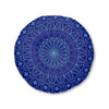 Floor Cushion Handmade Mandala Art - Steel Blue on Navy Blue background - Drawn by Hand - Tufted Floor Pillow, Round - Blululi