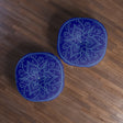 Floor Cushion Handmade Mandala Art - Steel Blue on Navy Blue background - Drawn by Hand - Tufted Floor Pillow, Round - Blululi