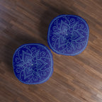 Floor Cushion Handmade Mandala Art - Steel Blue on Navy Blue background - Drawn by Hand - Tufted Floor Pillow, Round - Blululi
