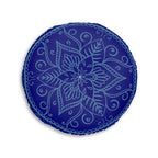 Floor Cushion Handmade Mandala Art - Steel Blue on Navy Blue background - Drawn by Hand - Tufted Floor Pillow, Round - Blululi