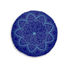 Floor Cushion Handmade Mandala Art - Steel Blue on Navy Blue background - Drawn by Hand - Tufted Floor Pillow, Round - Blululi