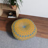 Floor Cushion Handmade Mandala Art - Steel Blue on Orange background - Drawn by Hand - Tufted Floor Pillow, Round - Blululi