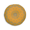 Floor Cushion Handmade Mandala Art - Steel Blue on Orange background - Drawn by Hand - Tufted Floor Pillow, Round - Blululi