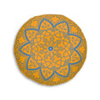 Floor Cushion Handmade Mandala Art - Steel Blue on Orange background - Drawn by Hand - Tufted Floor Pillow, Round - Blululi