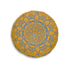 Floor Cushion Handmade Mandala Art - Steel Blue on Orange background - Drawn by Hand - Tufted Floor Pillow, Round - Blululi