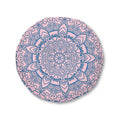Floor Cushion Handmade Mandala Art - Steel Blue on Pastel Pink - Drawn by Hand - Tufted Floor Pillow, Round - Blululi