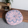 Floor Cushion Handmade Mandala Art - Steel Blue on Pastel Pink - Drawn by Hand - Tufted Floor Pillow, Round - Blululi