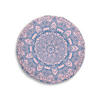 Floor Cushion Handmade Mandala Art - Steel Blue on Pastel Pink - Drawn by Hand - Tufted Floor Pillow, Round - Blululi